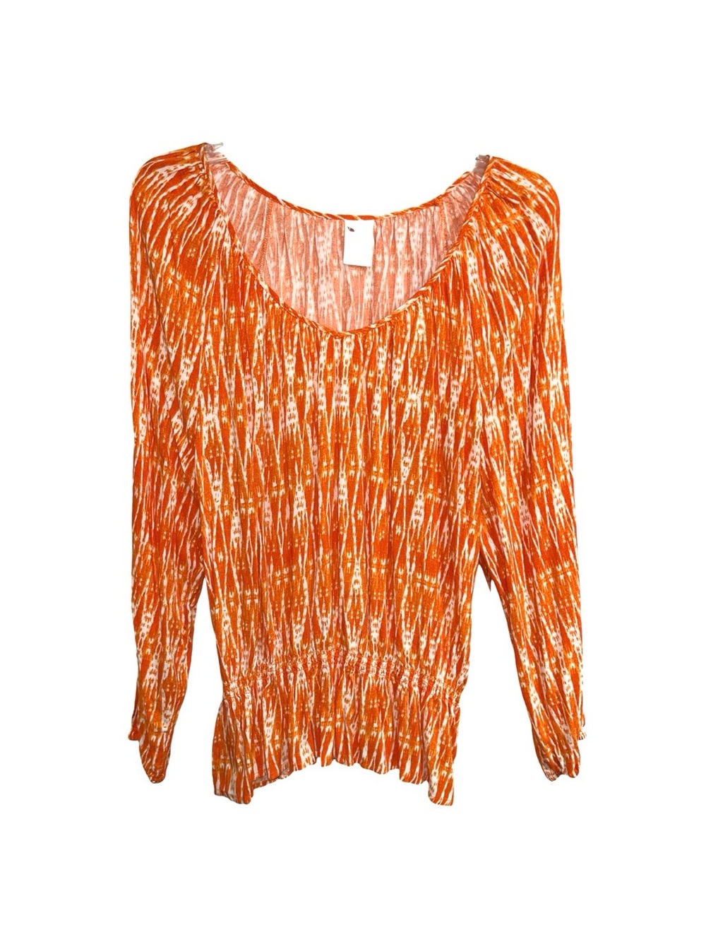 Women's Orange Printed Long Sleeve Blouse